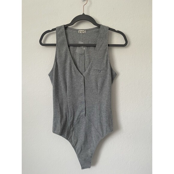 Intimately Free People Dylan Thermal Bodysuit Dark Gray Size Medium Vest‎ NWOT - Picture 1 of 9
